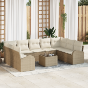 vidaXL 10 Delars Trädgårdsoffset med Kuddar Brown Poly Rattan