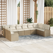 vidaXL 10 Delar Trädgårdsoffset med Kuddar Beige Poly Rotting