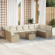 vidaXL 11-delars soffset med kuddar i brun poly rattan
