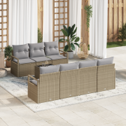 vidaXL 8-delat Trädgårdsoffaset med Kuddar Beige Polyrotting