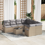 vidaXL 9 Delar Trädgårdsoffasett med Kuddar Beige Poly Rotting