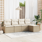 vidaXL 5-delat trädgårdsofaset med kuddar i beige poly rotting