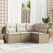 vidaXL 4-delad trädgårdssoffset med kuddar beige poly rotting
