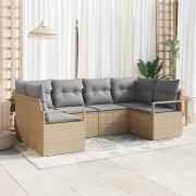 vidaXL 6-delat trädgårdssoff set med kuddar beige poly rattan