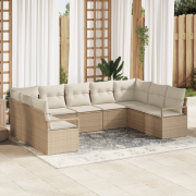 vidaXL 9 Delar Trädgårdsoffaset med Kuddar Beige Poly Rattan