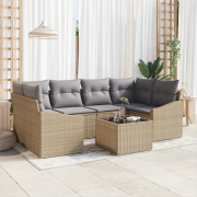vidaXL 7 Delars Trädgårdsoffaset med Kuddar Beige Poly Rattan