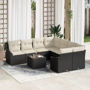 vidaXL 9-delat trädgårdsoff set med kuddar svarta poly rattan