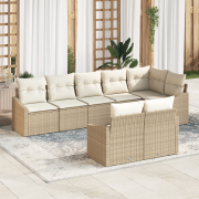 vidaXL 8-delars trädgårdsoff-set med kuddar Beige Poly Rattan