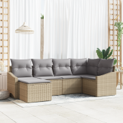 vidaXL 6-delade trädgårdsoffaset med kuddar Beige Polyrotting