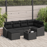 vidaXL 7-delade trädgårdsoffaset med kuddar beige polyrotting