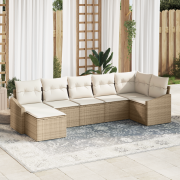 vidaXL 7 Delar Trädgårdsoff Set med Kuddar Beige Poly Rattan