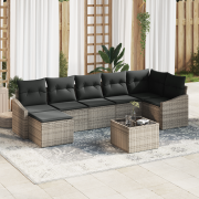 vidaXL 7-delad trädgårdsoffasett med kuddar svart poly rattan