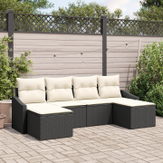 vidaXL 6-delars Trädgårdsoff Set med Kuddar Svart Poly Rattan