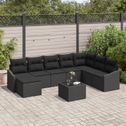 vidaXL 9 Delars Trädgårdssofa Set med Kuddar Beige Poly Rattan