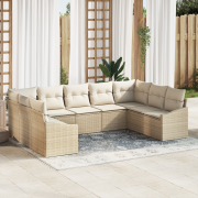 vidaXL 9-delad trädgårdsoffagrupp med kuddar beige poly rattan