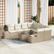 vidaXL 9-delars trädgårdsmöbelset med kuddar Beige Poly Rattan