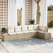 vidaXL 6 Delars Trädgårdsoffa Set med Kuddar Beige Poly Rattan