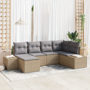 vidaXL 6-delars Trädgårdssoffset med Kuddar Beige Poly Rattan