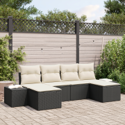 vidaXL 6-delad Utemöbelsoffa med Kuddar Svart Poly Rattan