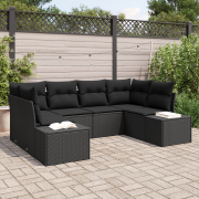 vidaXL 6-delars Trädgårdsoff-set med kuddar Svart Poly Rattan