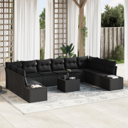 vidaXL 11-delad trädgårdsoff set med kuddar beige poly rattan