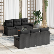 vidaXL 7 Delar Trädgårdsoff-set med kuddar svart poly rattan acacia