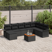 vidaXL 9-delad trädgårdsoffset med kuddar Svart Poly Rattan Akacia