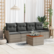 vidaXL 5 Delar Trädgårdsofa Set med Kuddar Grå Poly Rattan Akacia