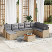 vidaXL 9-delat trädgårdsoffset med kuddar beige poly Rattan akacia