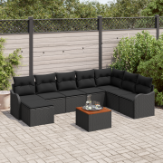 vidaXL 9-delars trädgårdsoffasett med dynor svart poly rattan akacia