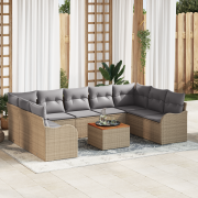 vidaXL 10-delars trädgårdsoffset med kuddar beige poly rotting akacia