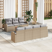 vidaXL 8-delad Trädgårdsoffsats med kuddar Beige Poly Rattan Acacia
