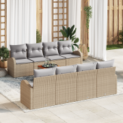 vidaXL 9 Delars Trädgårdsssofa Set Med Kuddar Beige Poly Rattan Akacia