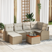 vidaXL 7-delat trädgårdsoffasett med dynor beige poly rotting akacia
