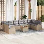 vidaXL 11 Delars Trädgårdsoffaset med Kuddar Beige Poly Rattan Akacia