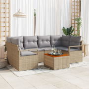 vidaXL 7-delad trädgårdsoffset med kuddar Beige Poly Rattan Akacia