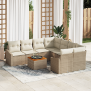 vidaXL 9-delars trädgårdsoffa med kuddar beige poly rattan akacia