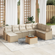 vidaXL 9-delad trädgårdsoffasett med kuddar beige polyrotting akaciatr...