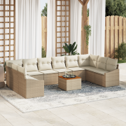 vidaXL 11-delat trädgårdssoffset med kuddar Beige Poly Rattan Akacia