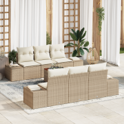 vidaXL 7-delars trädgårdsoffset med kuddar Beige poly rattan akacia