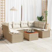 vidaXL 7-delars trädgårdsoff set med kuddar beige polyrotting akacia