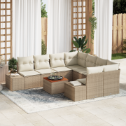 vidaXL 9-delars Trädgårdsoffset med Kuddar Beige Poly Rattan Akacia