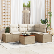 vidaXL 5 Delars Trädgårdsoff Set med Kuddar Beige Poly Rattan Akacia