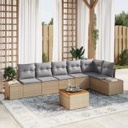 vidaXL 7-delat trädgårdssoffa-set med kuddar beige poly rattan akacia