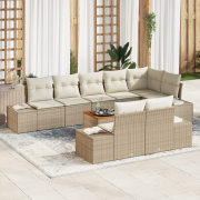 vidaXL 9-delars trädgårdsoffset med kuddar Beige Poly Rattan Akacia