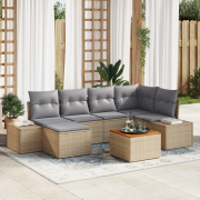 vidaXL 7-delars trädgårdssoffa med kuddar Beige Poly Rattan Akacia