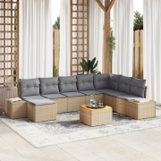 vidaXL 9-delat Trädgårdsoffset med kuddar Beige Poly Rattan Akacia