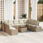 vidaXL 10-delars trädgårdsoffaset med kuddar Beige Poly Rattan Akacia