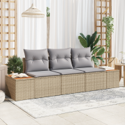vidaXL 3-delars Trädgårdsoffa med Kuddar Beige Poly Rattan Akacia