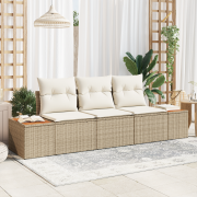 vidaXL 3-Delars Trädgårdssoffa Set med Kuddar Beige Poly Rottning Akac...